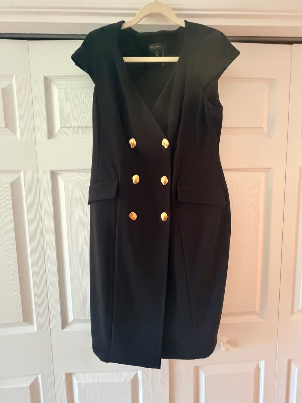 Donna Karan Black Sleeveless Double-Breasted Midi Dress with Gold Buttons